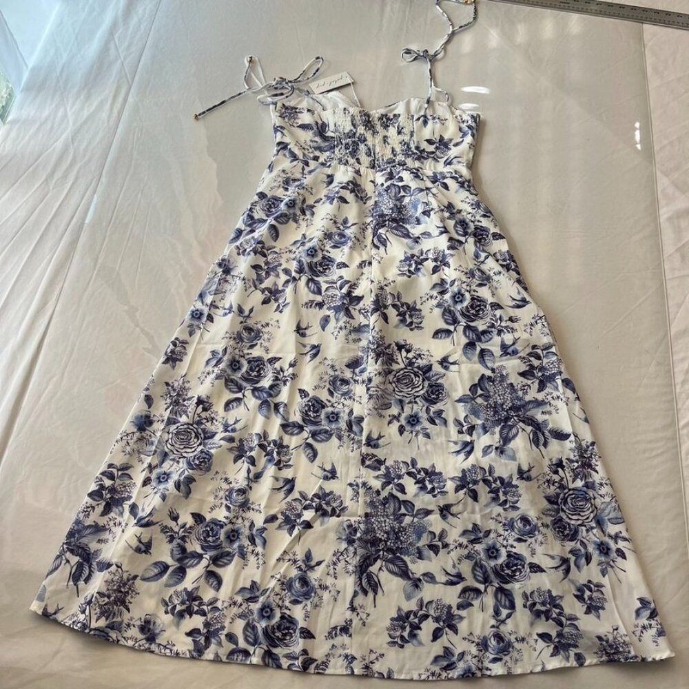 Petal & Pup Azelia Floral Tie Strap Midi Dress Blue Floral - Picture 3 of 16